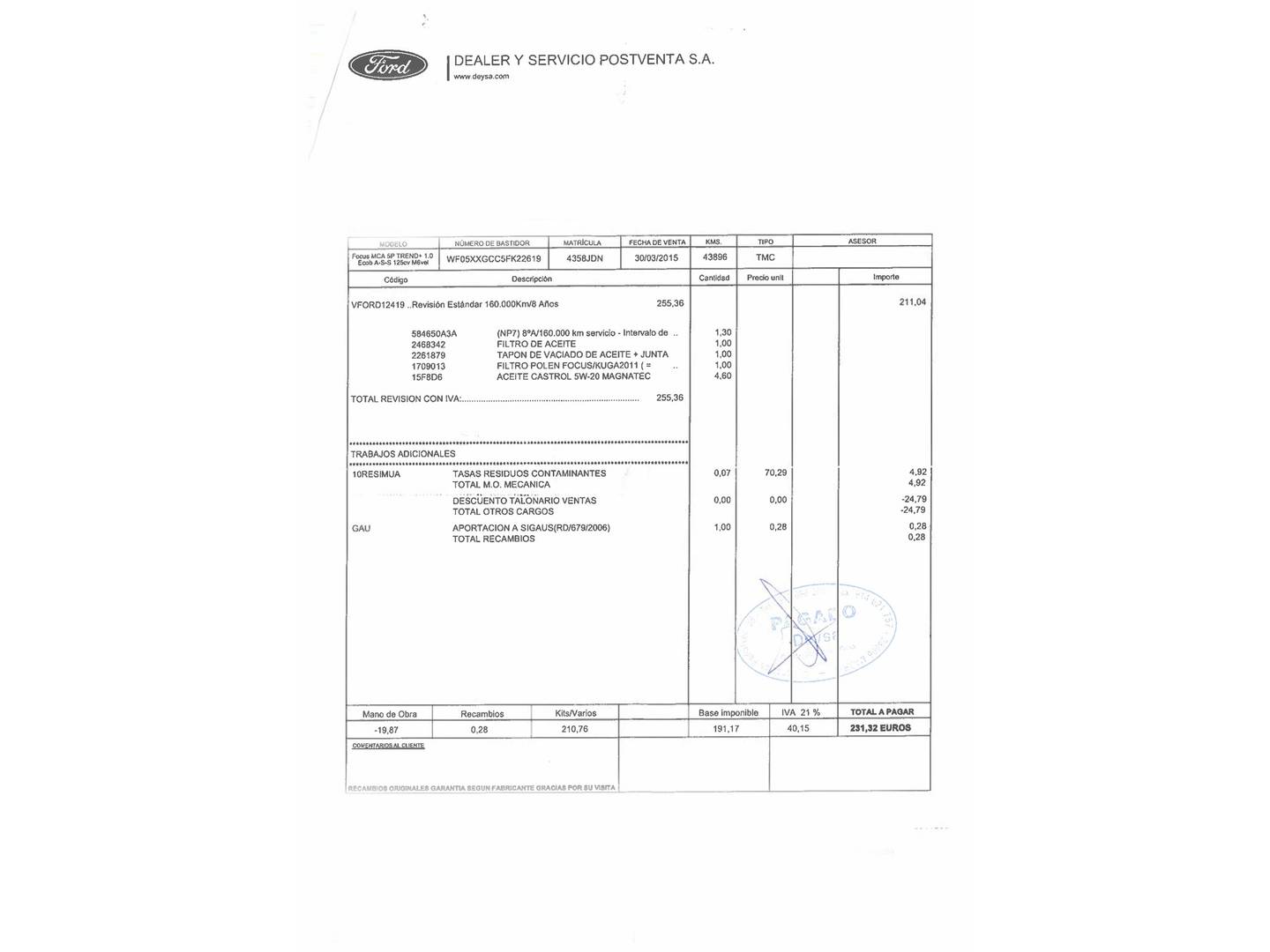 Foto del mantenimiento del Ford Focus Ford Focus 1.0 Ecoboost S&S Trend+ (125 CV)