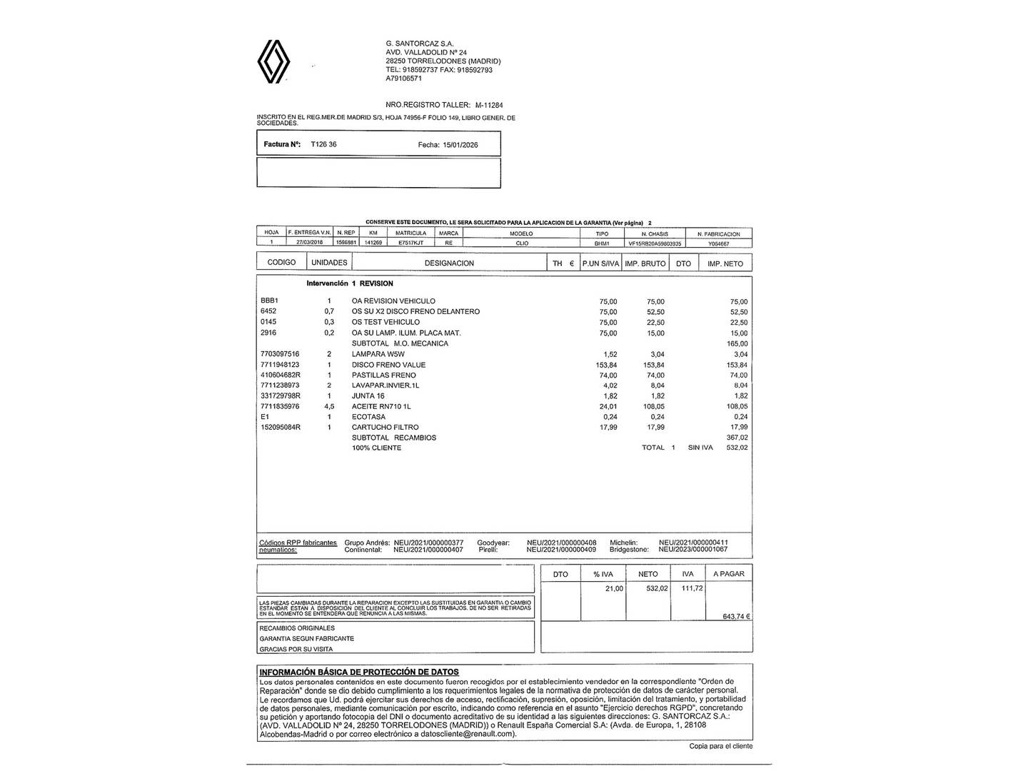 Foto del mantenimiento del Renault Clio Renault Clio Limited Energy TCe (90 CV)