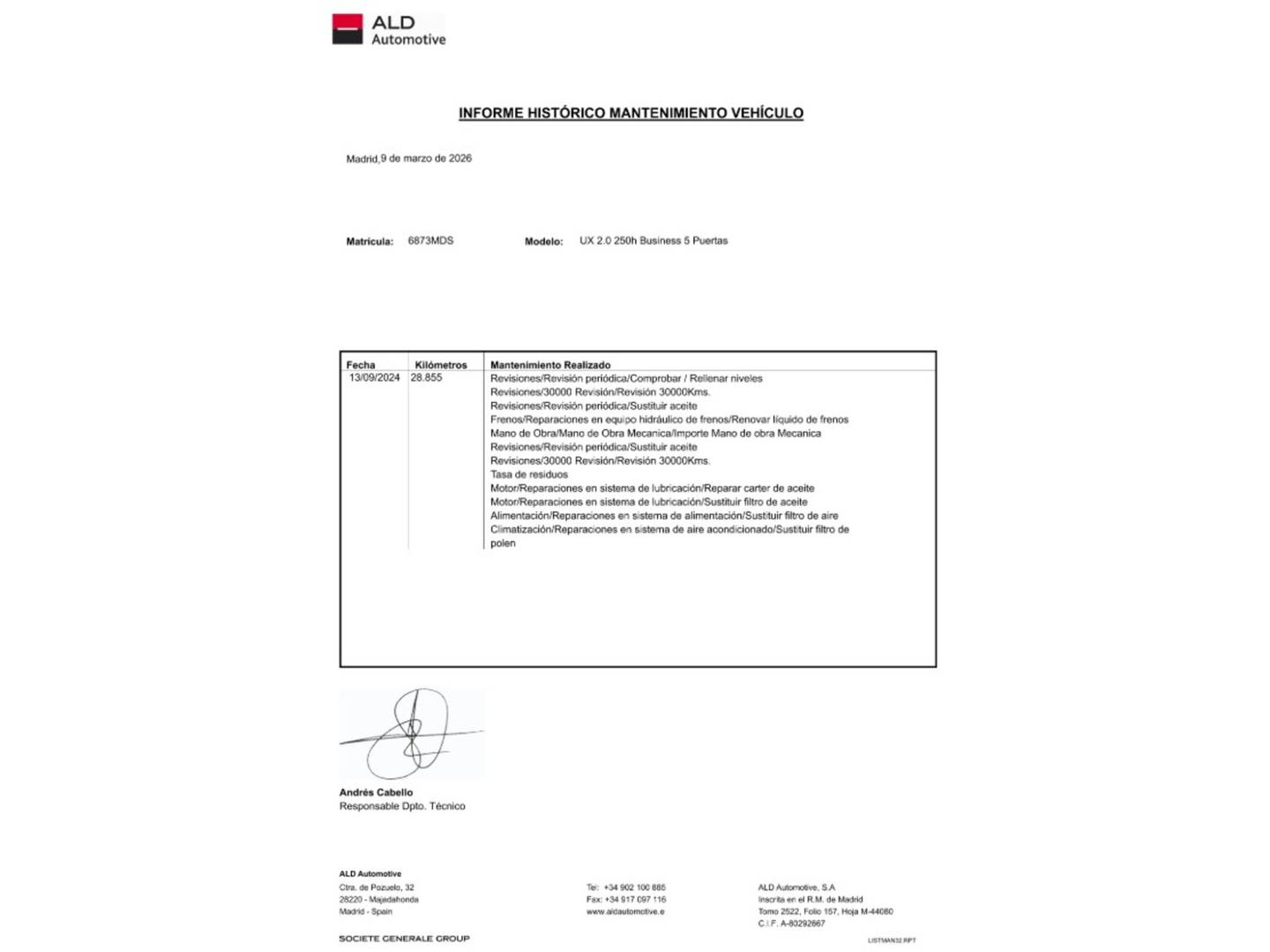 Foto del mantenimiento del Lexus UX Lexus UX 250h Business 2WD (184 CV)