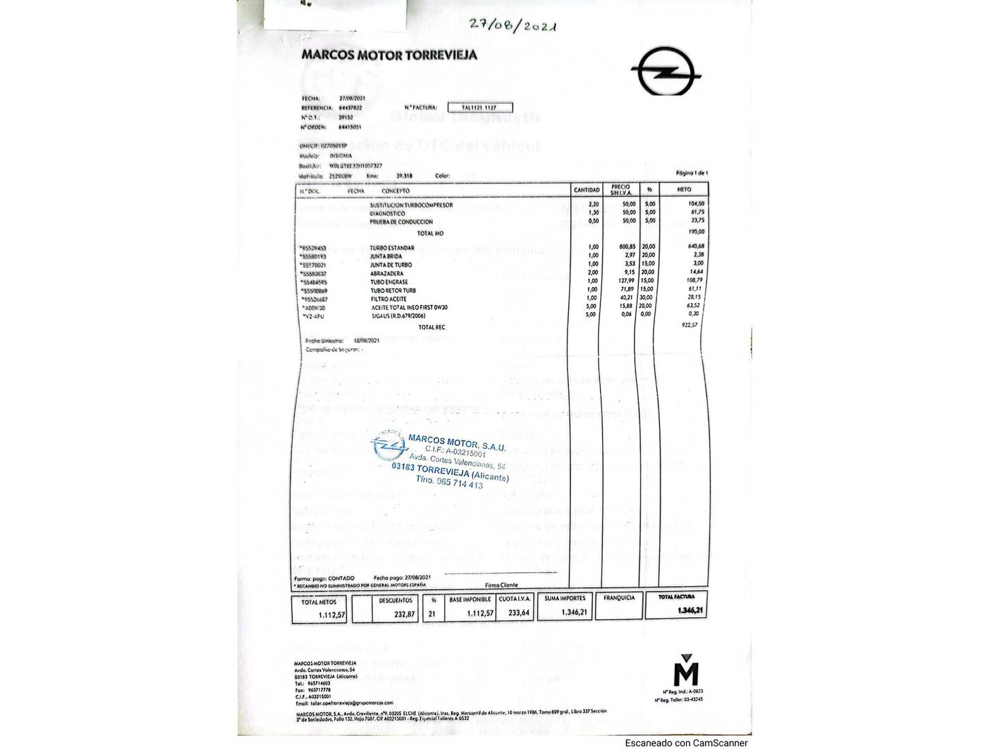 Foto del mantenimiento del Opel Insignia Opel Insignia Sports Tourer 1.6 CDTI S&S ecoFlex Excellence (136 CV)