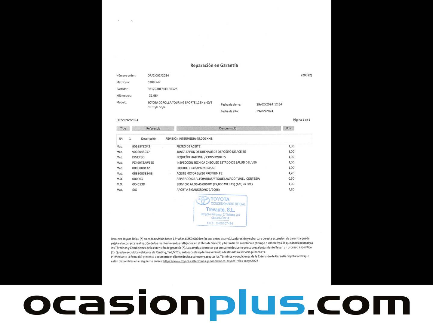 Foto del mantenimiento del Toyota Corolla Toyota Corolla Touring Sport 125H Style E-CVT (122 CV)