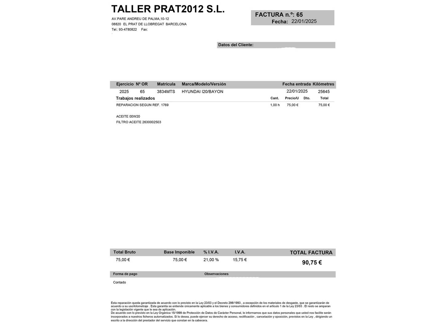Foto del mantenimiento del Hyundai i20 Hyundai i20 1.0 TGDI 48V Tecno DCT (100 CV)