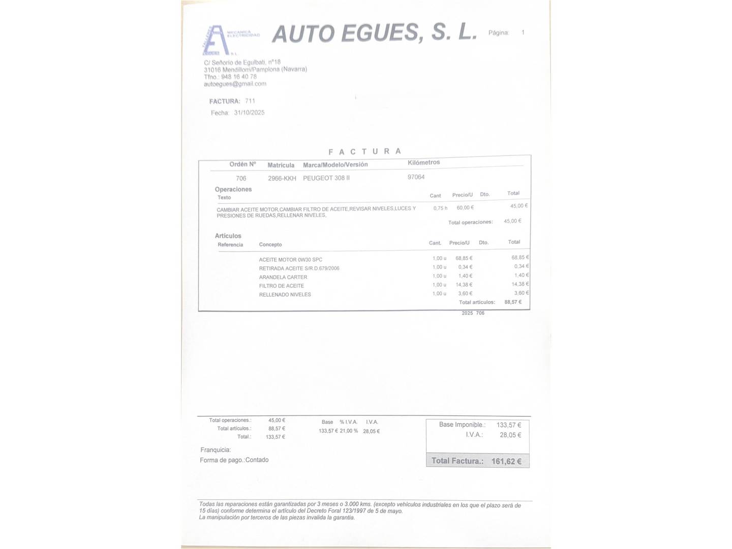 Foto del mantenimiento del Peugeot 308 Peugeot 308 1.6 GTI (272 CV)