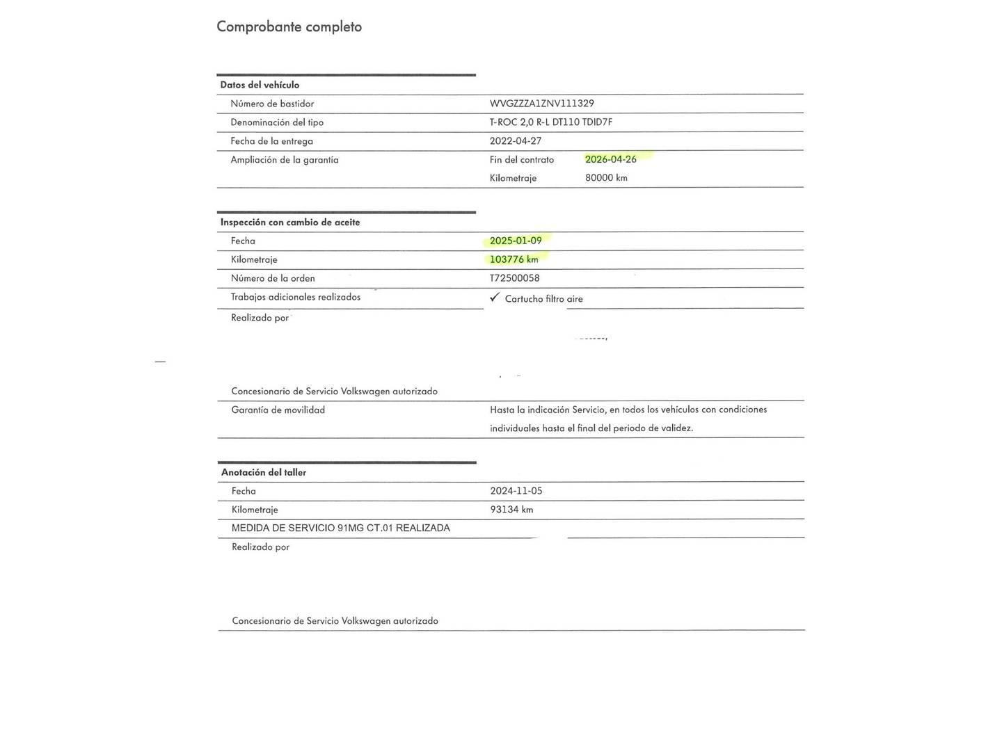 Foto del mantenimiento del Volkswagen T-Roc Volkswagen T-Roc R-Line 2.0 TDI (150 CV) DSG