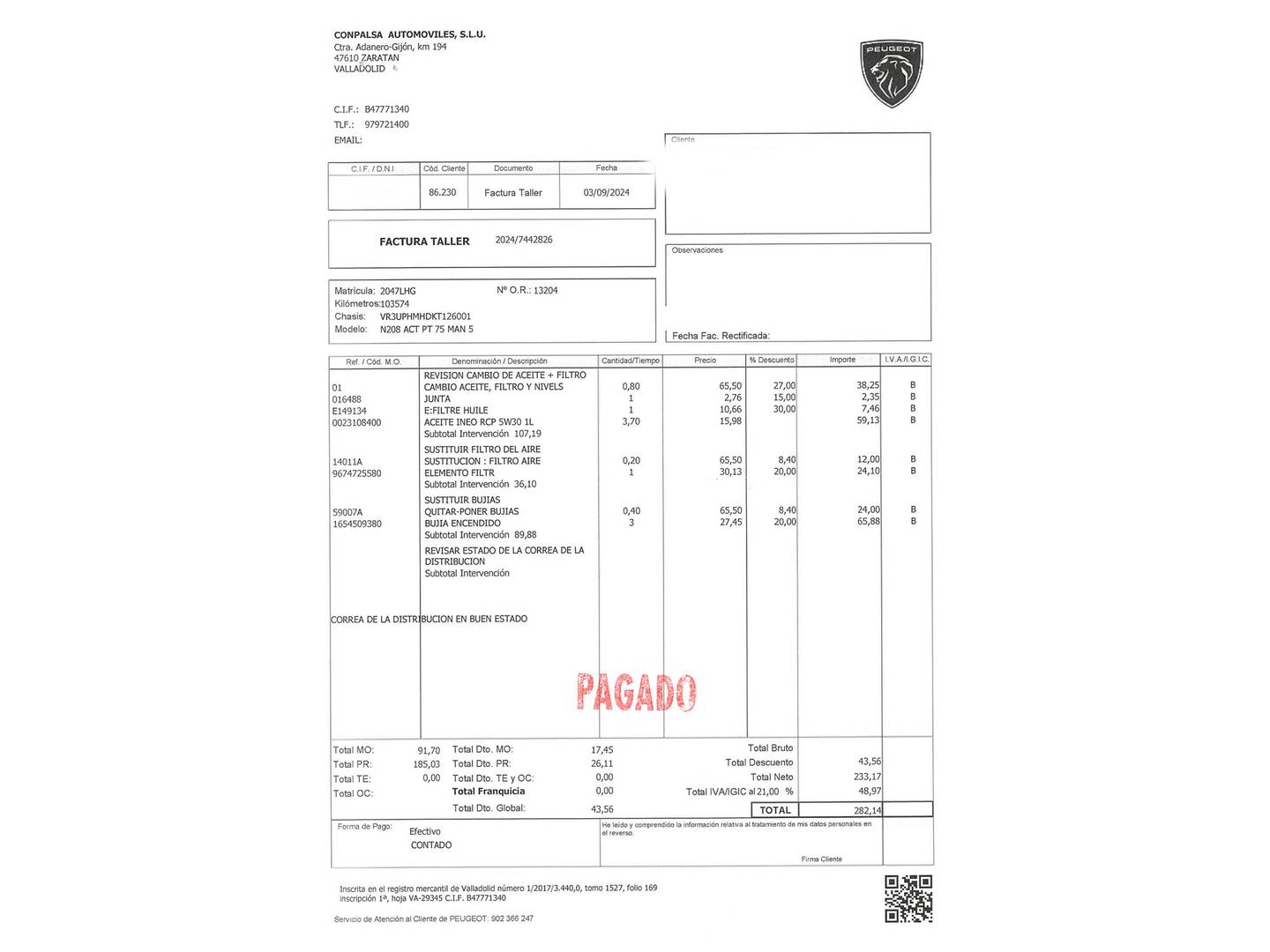 Foto del mantenimiento del Peugeot 208 Peugeot 208 PureTech 75 S&S Active  (75 CV)