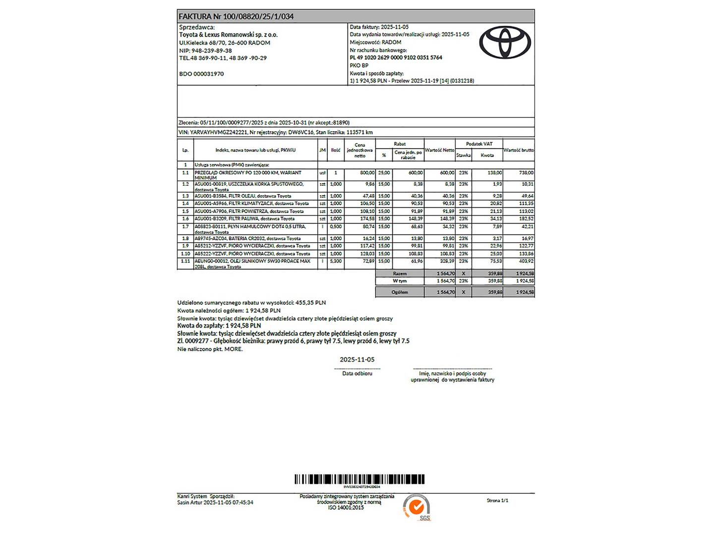 Foto del mantenimiento del Toyota Proace Verso Toyota Proace Verso 1.5D Shuttle VX L2 (120 CV) 9 Plazas