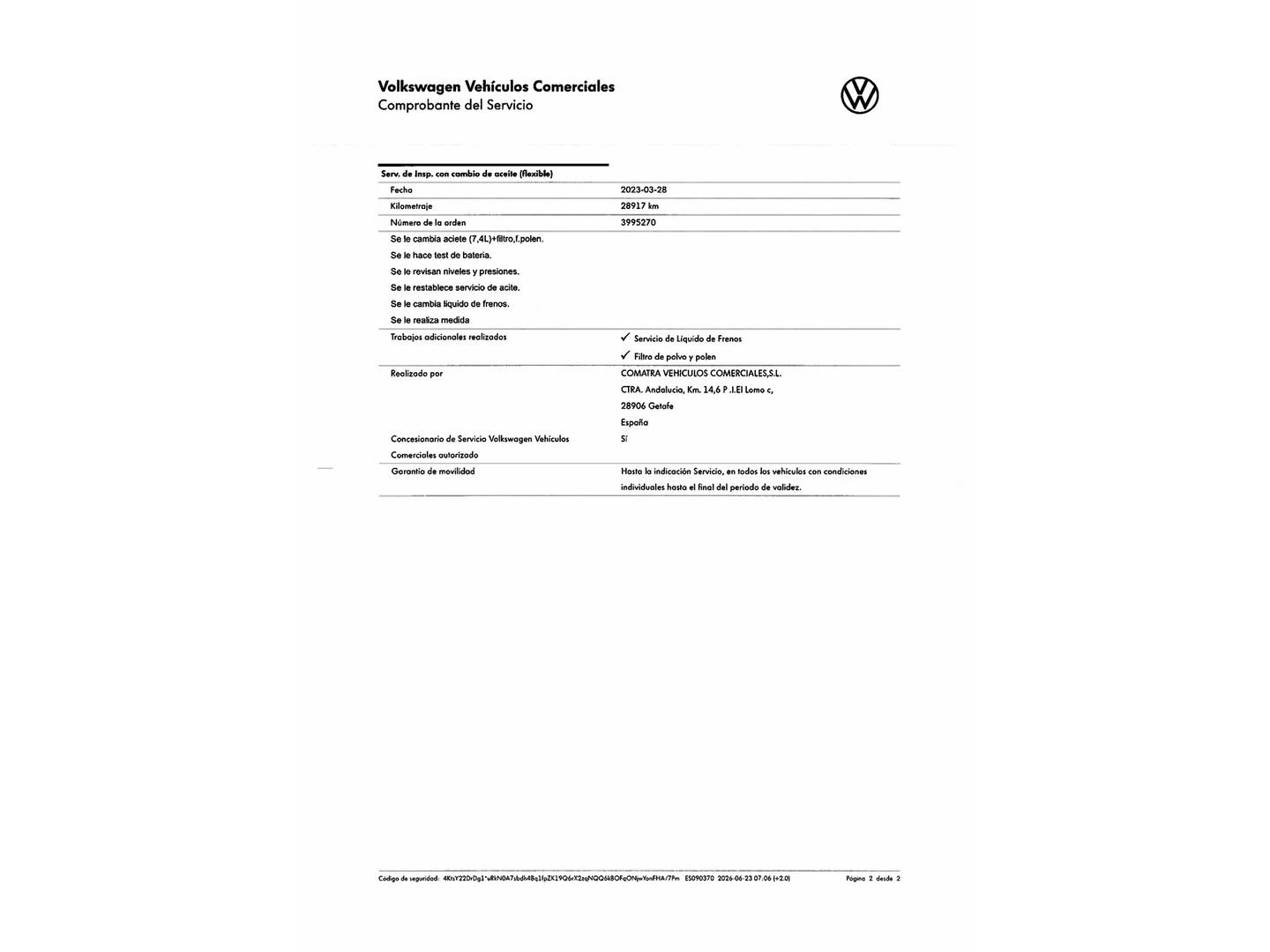 Foto del mantenimiento del Volkswagen Caravelle Volkswagen Caravelle Caravelle Origin Batalla Corta 2.0 TDI BMT (110 CV)
