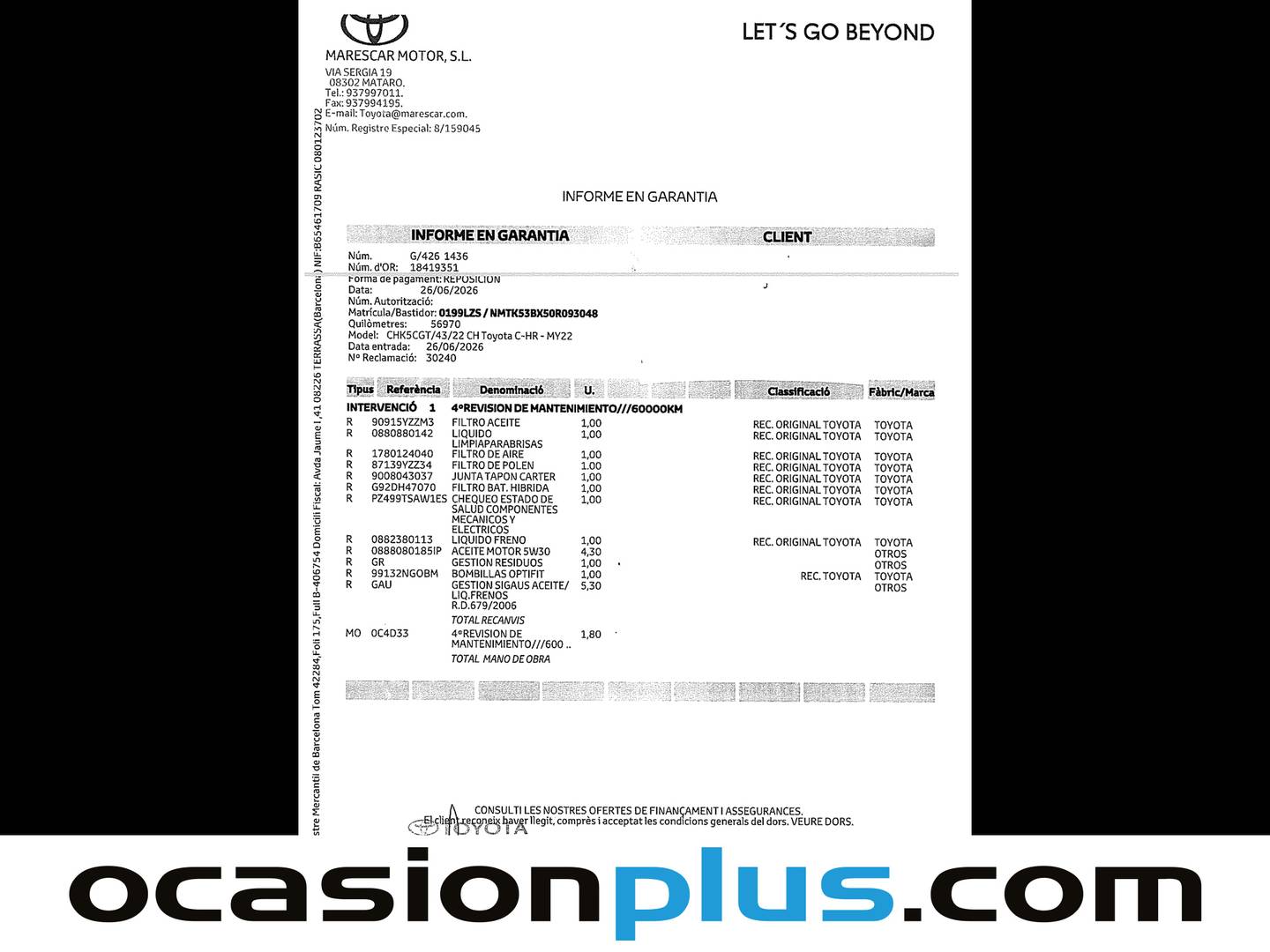 Foto del mantenimiento del Toyota C-HR Toyota C-HR 180H Advance (184 CV)