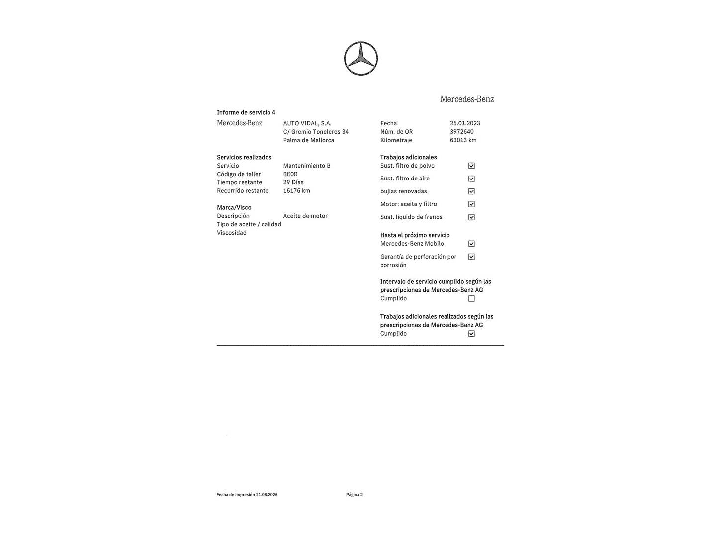 Foto del mantenimiento del Mercedes Clase C Mercedes Clase C 180 (156 CV)