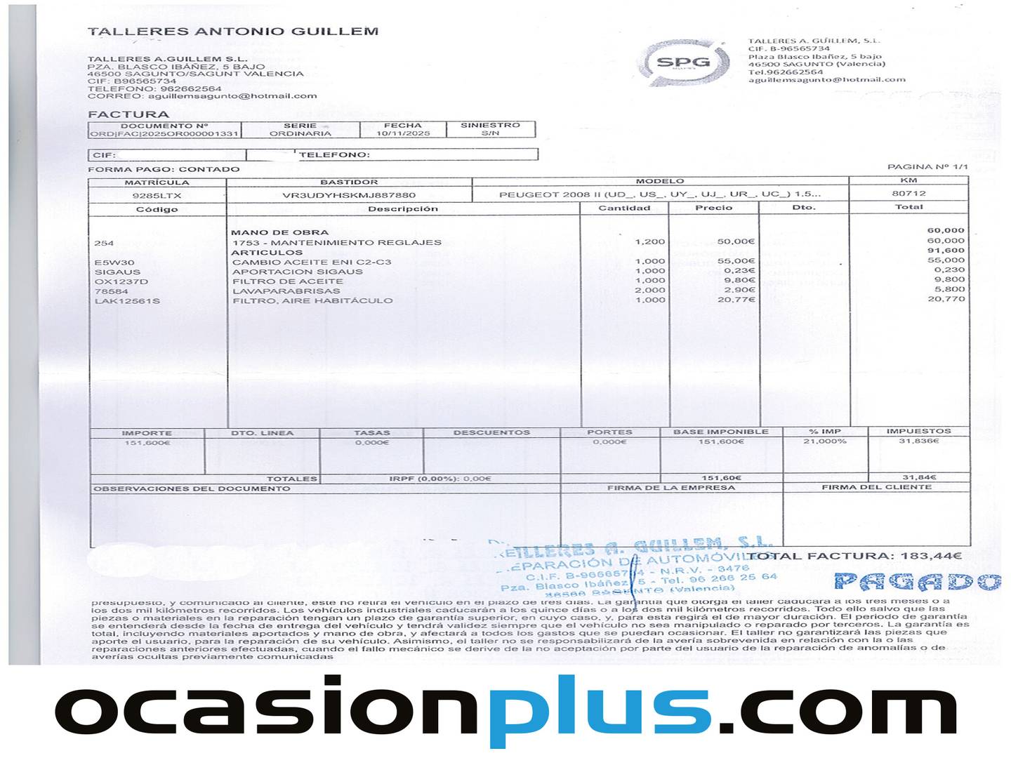 Foto del mantenimiento del Peugeot 2008 Peugeot 2008 BlueHDi 110 Style (110 CV)