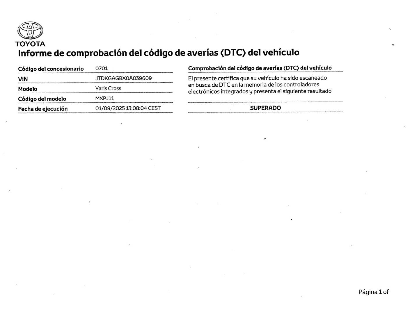 Foto del mantenimiento del Toyota Yaris Cross Toyota Yaris Cross 130H Style (130 CV)