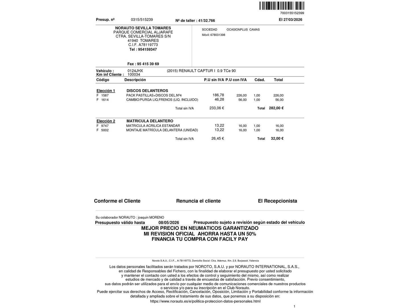Foto del mantenimiento del Renault Captur Renault Captur Zen Energy TCe (90 CV)