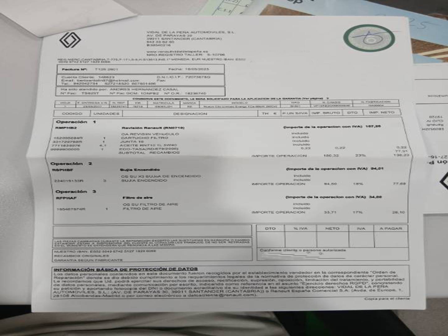 Foto del mantenimiento del Renault Clio Renault Clio Limited Energy TCe (90 CV)