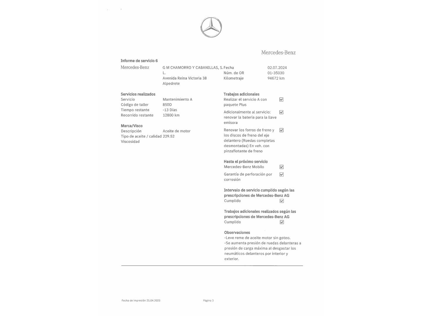 Foto del mantenimiento del Mercedes Clase B Mercedes Clase B 200 d (136 CV)