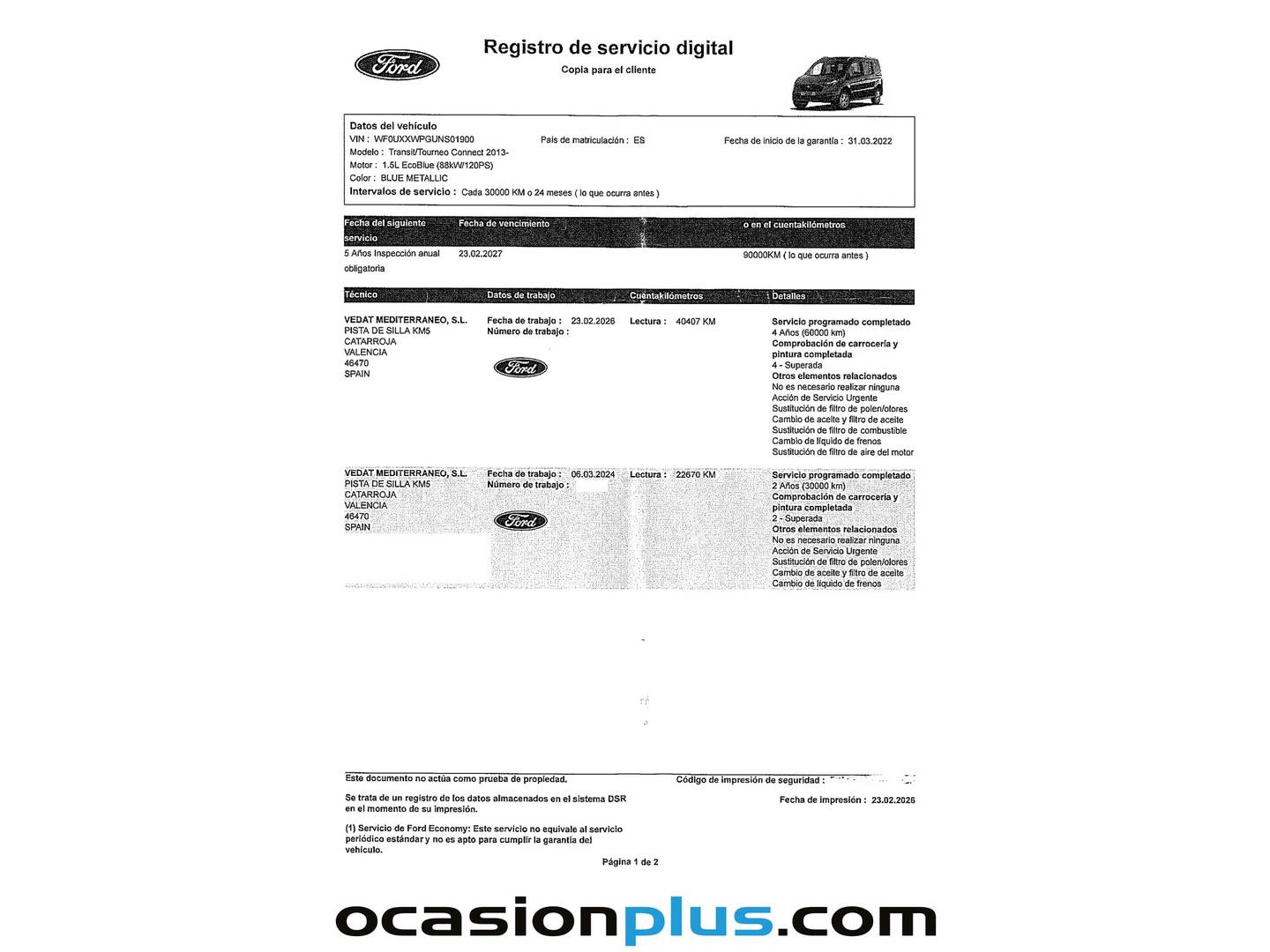 Foto del mantenimiento del Ford Grand Tourneo Connect Ford Grand Tourneo Connect 1.5 TDCi Titanium (120 CV) 7 Plazas