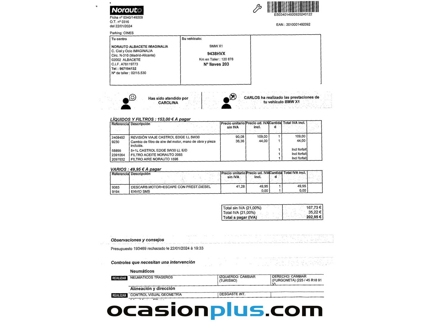 Foto del mantenimiento del BMW X1 BMW X1 xDrive18d (143 CV)