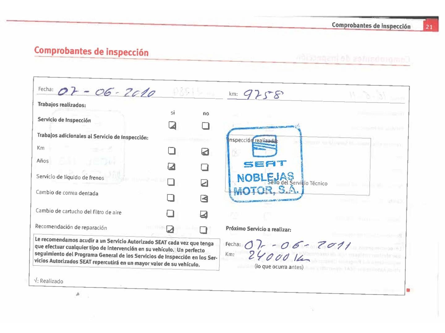 Foto del mantenimiento del Seat Altea Seat Altea 1.4 TSI Style (125 CV)