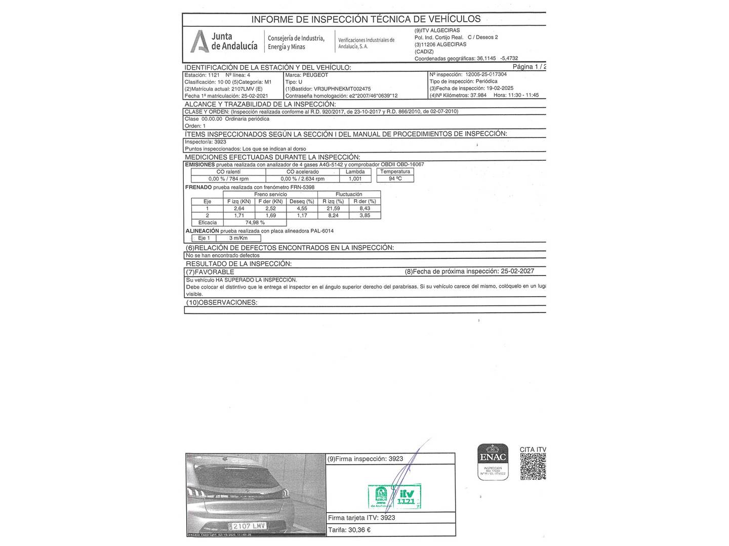 Foto del certificado del Peugeot 208 Peugeot 208 PureTech 100 GT (100 CV)