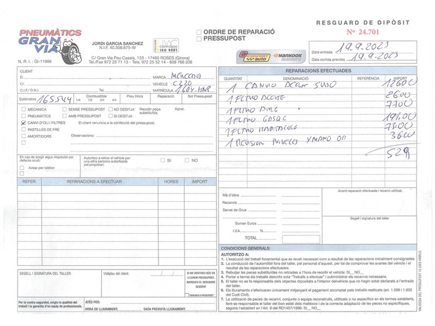 Foto del mantenimiento del Mercedes Clase C Mercedes-Benz Clase C Coupe 220 CDI (170 CV)