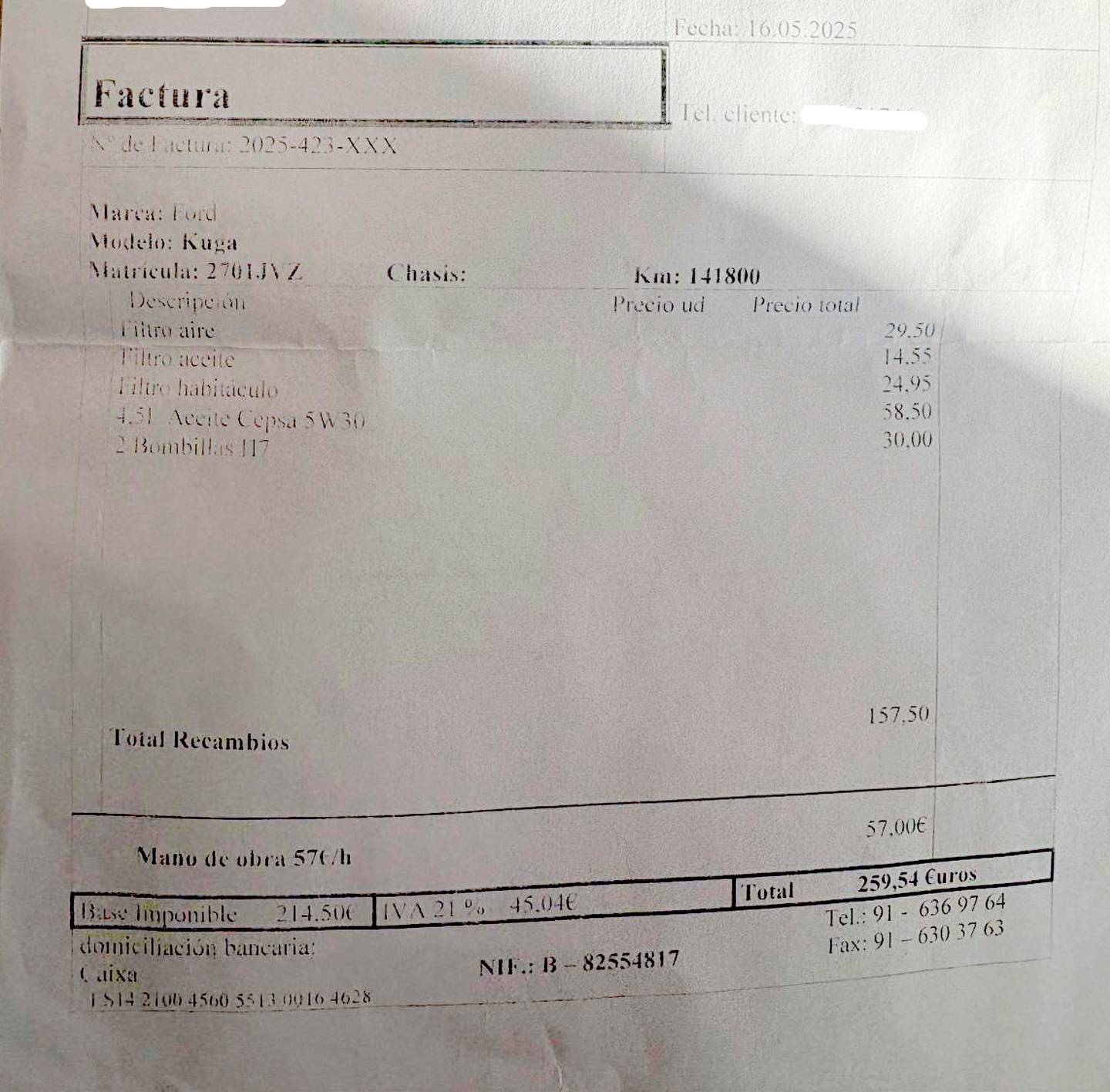 Foto del mantenimiento del Ford Kuga Ford Kuga 1.5 EcoBoost S&S Business 4x2 (150 CV)