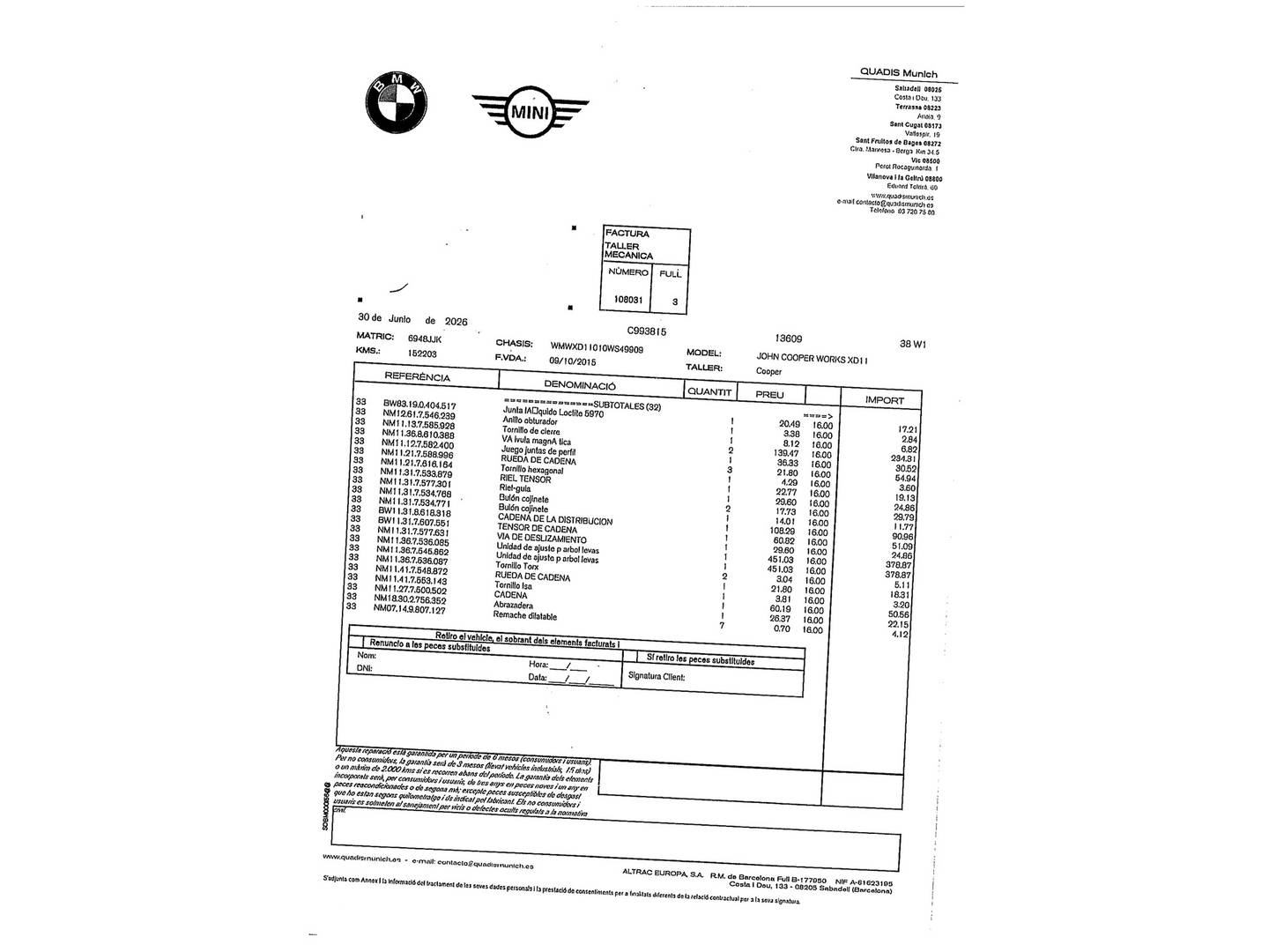 Foto del mantenimiento del Mini Countryman Mini MINI Countryman John Cooper Works ALL4 (218 CV)