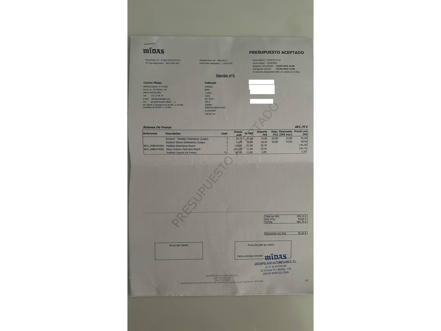 Foto del mantenimiento del BMW Serie 3 BMW Serie 3 320d (177 CV)