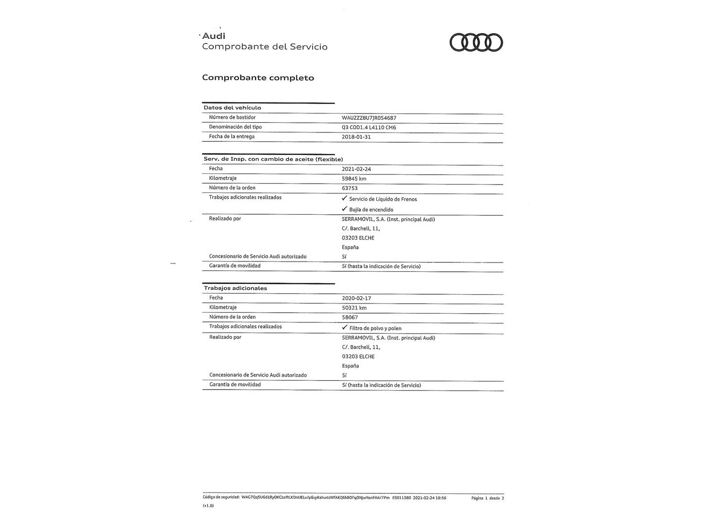 Foto del mantenimiento del Audi Q3 Audi Q3 design edition 1.4 TFSI ultra CoD (150 CV)