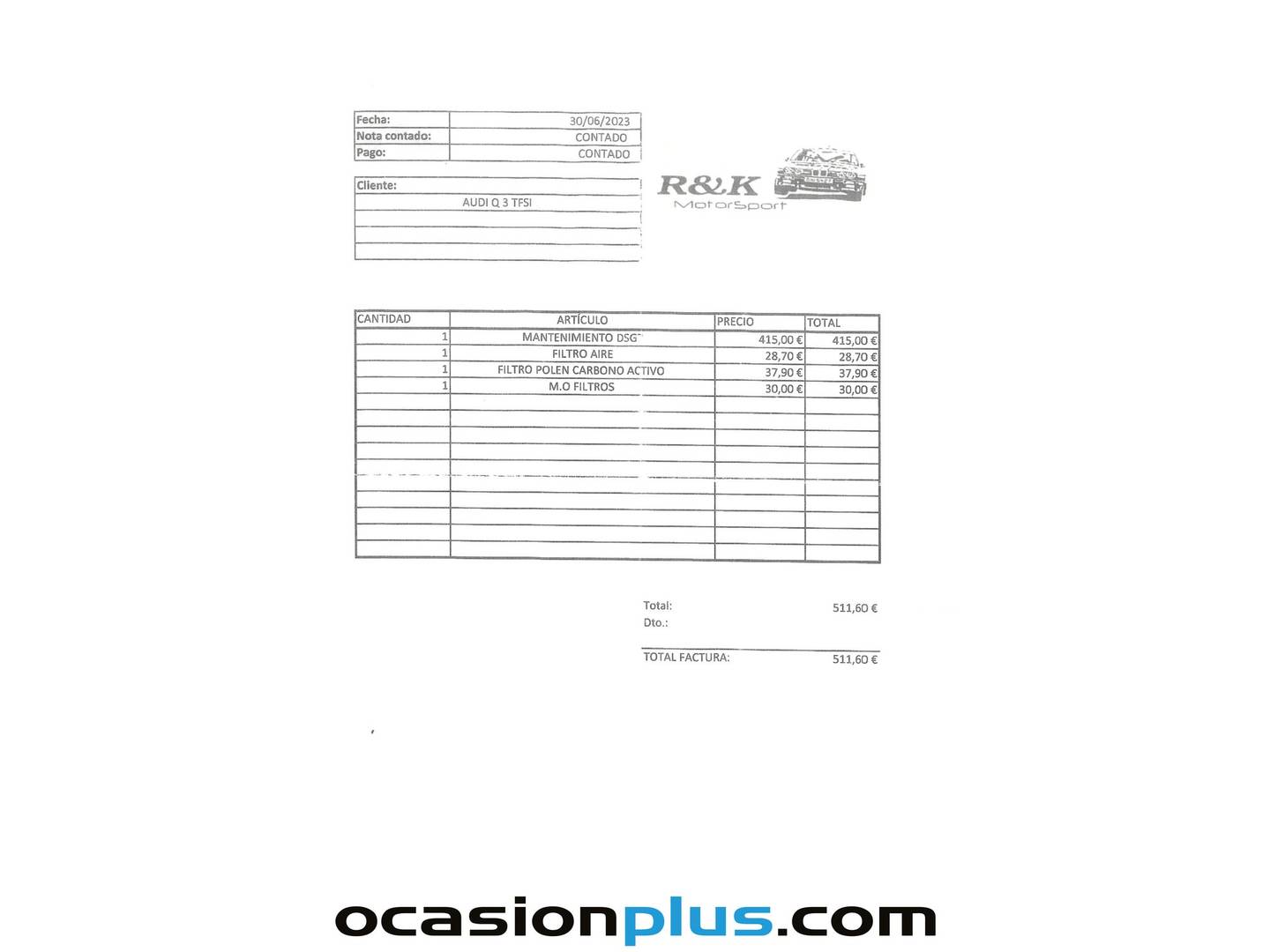 Foto del mantenimiento del Audi Q3 Audi Q3 sport edition 2.0 TFSI quattro (180 CV) S tronic