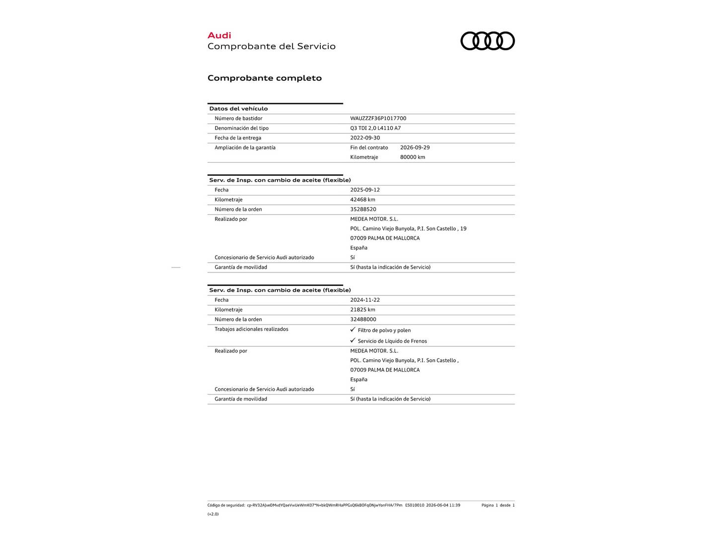 Foto del mantenimiento del Audi Q3 Audi Q3 Black line 35 TDI (150 CV) S tronic