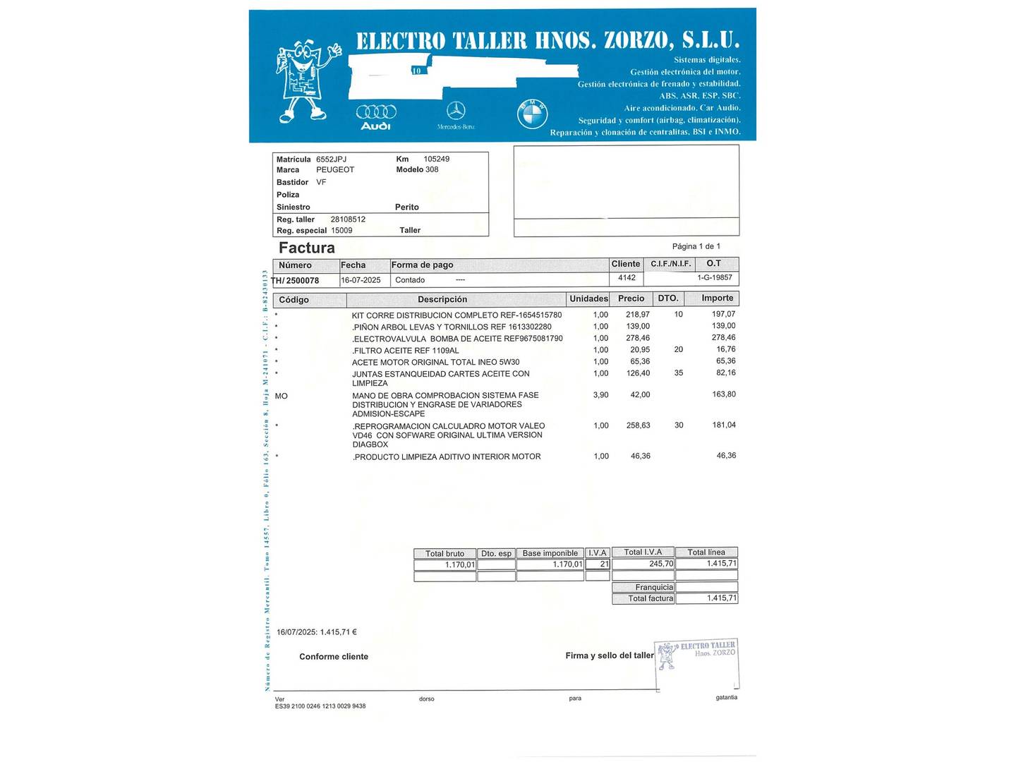 Foto del mantenimiento del Peugeot 308 Peugeot 308 SW PureTech 130 S&S Style (130 CV)