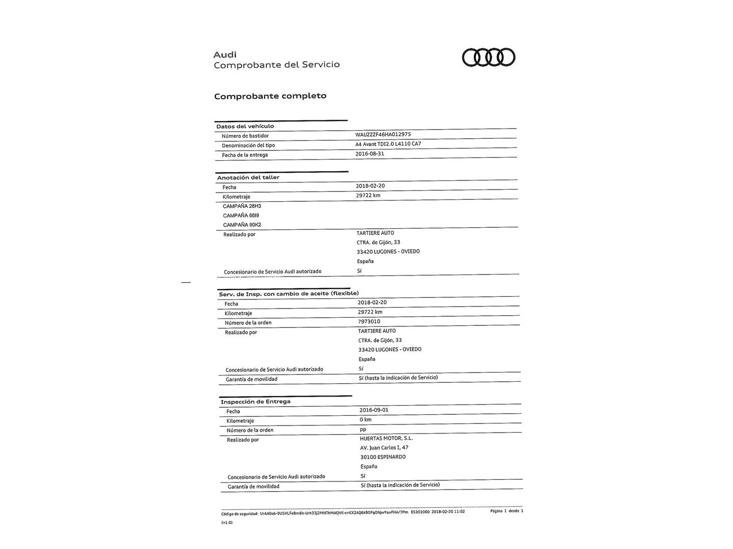 Foto del mantenimiento del Audi A4 Audi A4 Avant S line 2.0 TDI (150 CV) S tronic