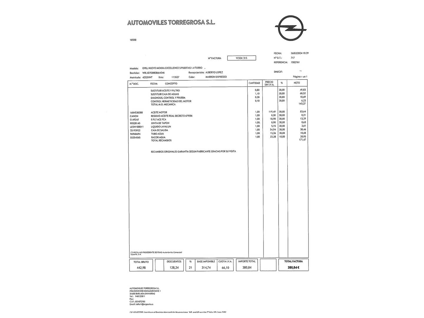 Foto del mantenimiento del Opel Mokka Opel Mokka 1.4 Turbo S&S Excellence 4x2 (140 CV)