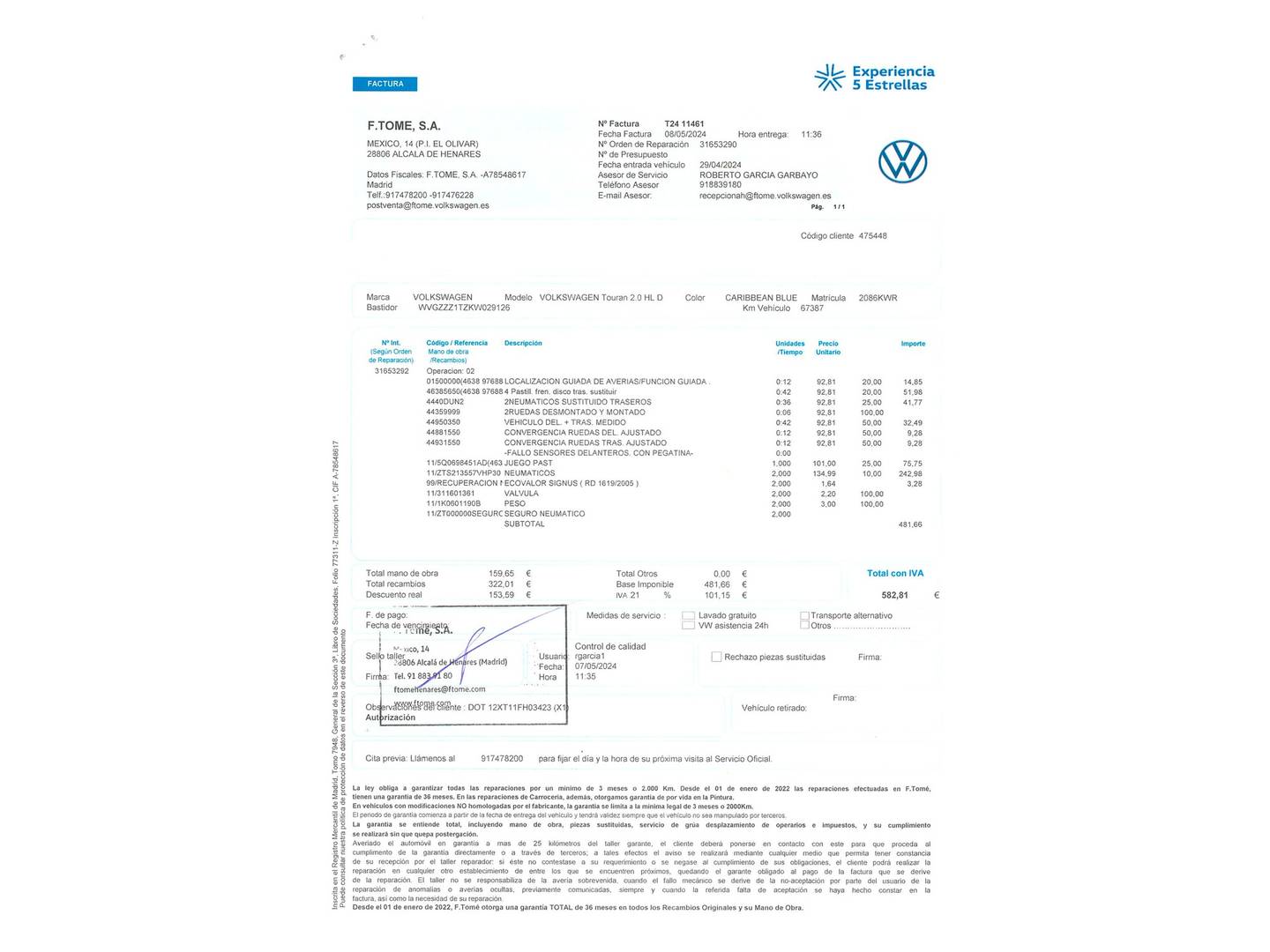 Foto del mantenimiento del Volkswagen Touran Volkswagen Touran Sport 2.0 TDI (150 CV) DSG R-Line