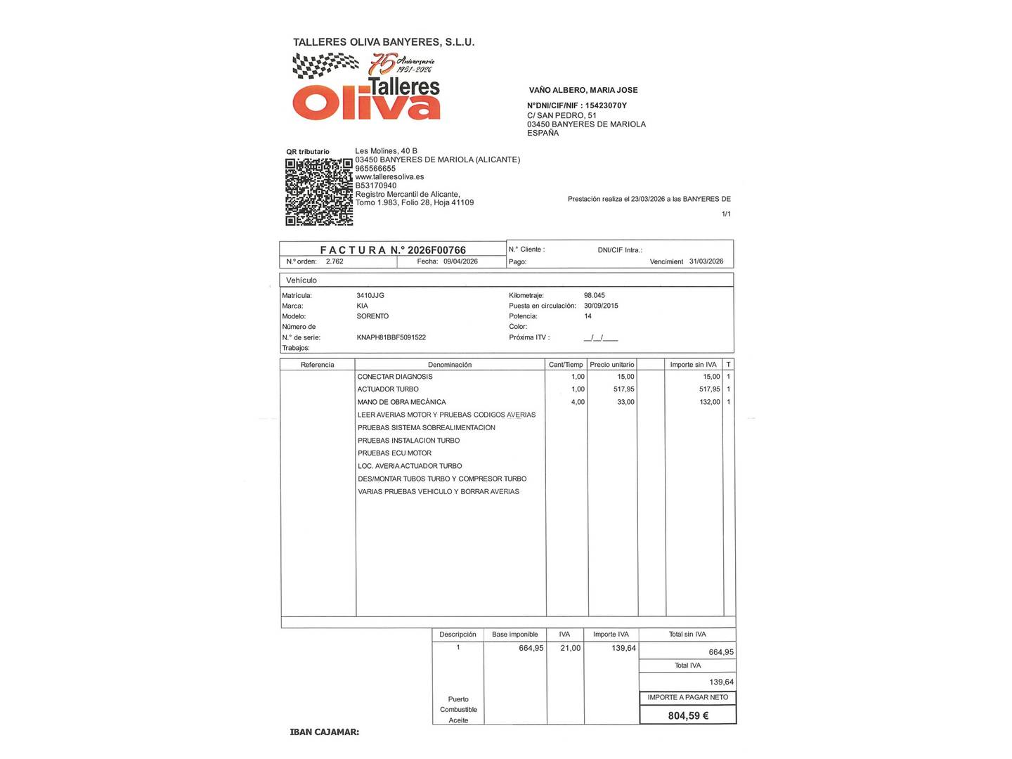 Foto del mantenimiento del KIA Sorento KIA Sorento 2.2 CRDi Drive 4x2 Auto (200 CV) 7 plazas