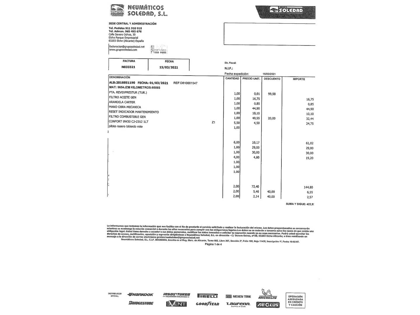 Foto del certificado del Citroën Jumpy Citroën Jumpy Furgon BlueHDi 115 Talla M Confort (115 CV)
