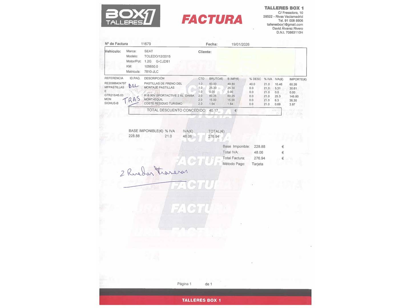 Foto del mantenimiento del Seat Toledo Seat Toledo 1.2 TSI Reference Plus (110 CV)