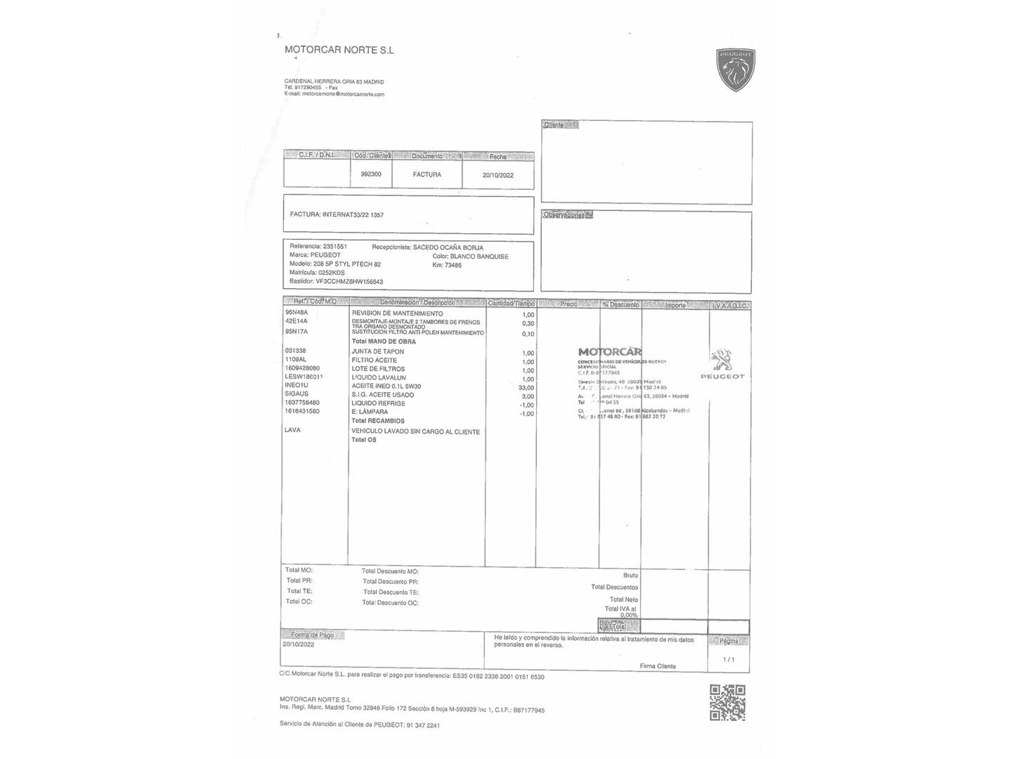Foto del mantenimiento del Peugeot 208 Peugeot 208 PureTech 82 Style (82 CV)