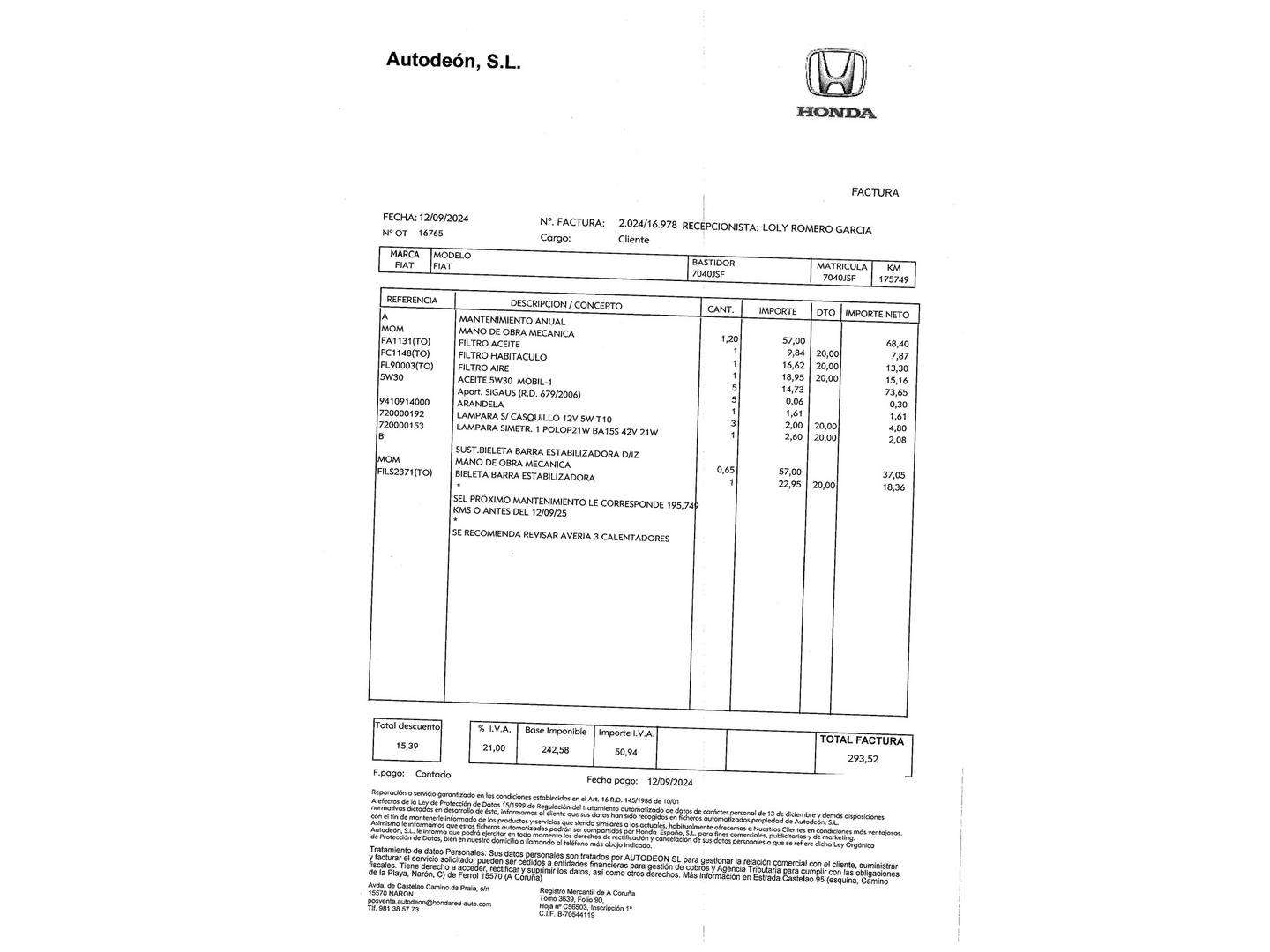 Foto del mantenimiento del Fiat Fiorino Fiat Fiorino Cargo 1.3 Multijet Base (95 CV)