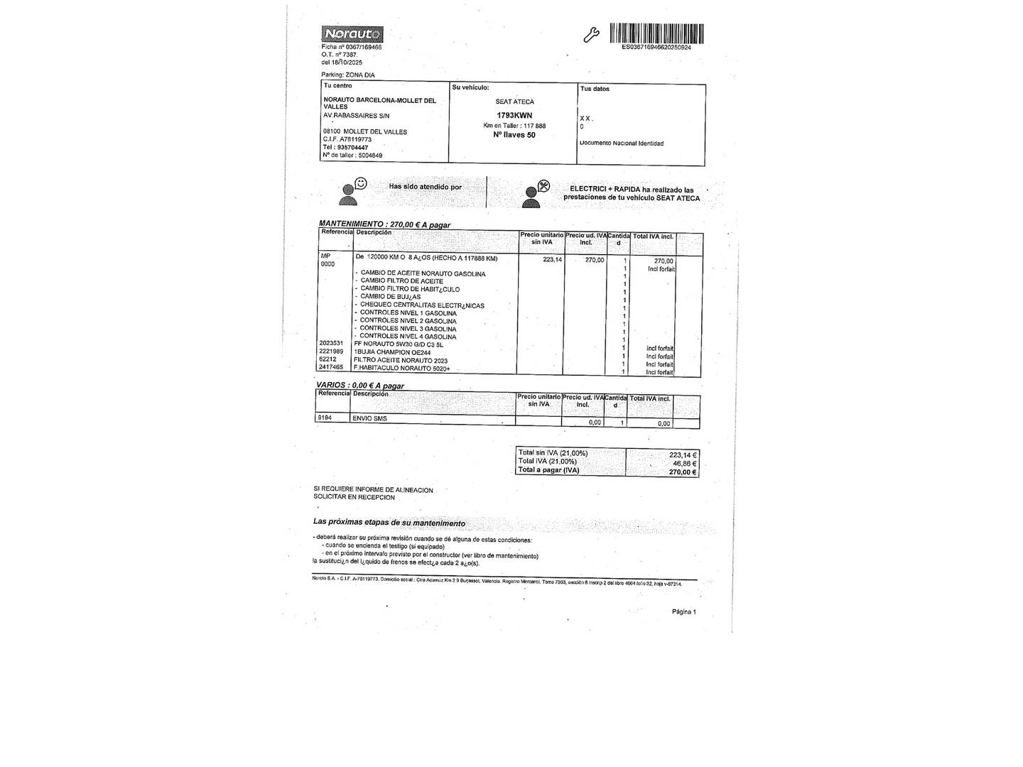 Foto del mantenimiento del Seat Ateca Seat Ateca 1.0 TSI S&S Ecomotive Style (115 CV)