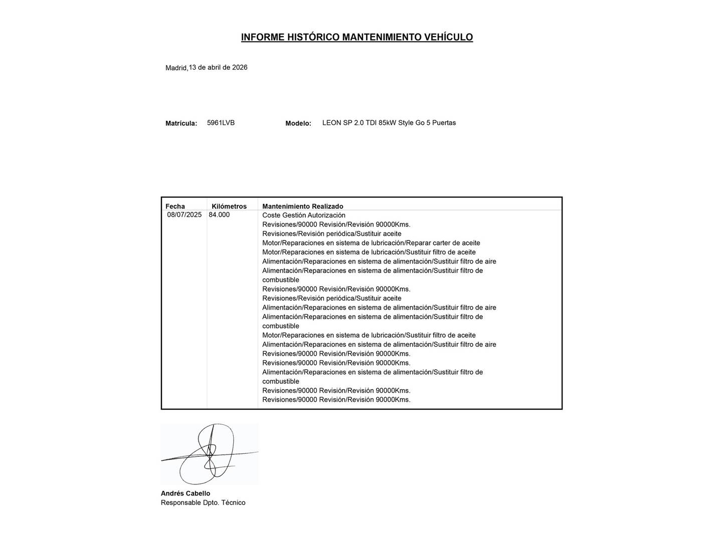 Foto del mantenimiento del Seat León Seat León ST ST 2.0 TDI Style Go (115 CV)