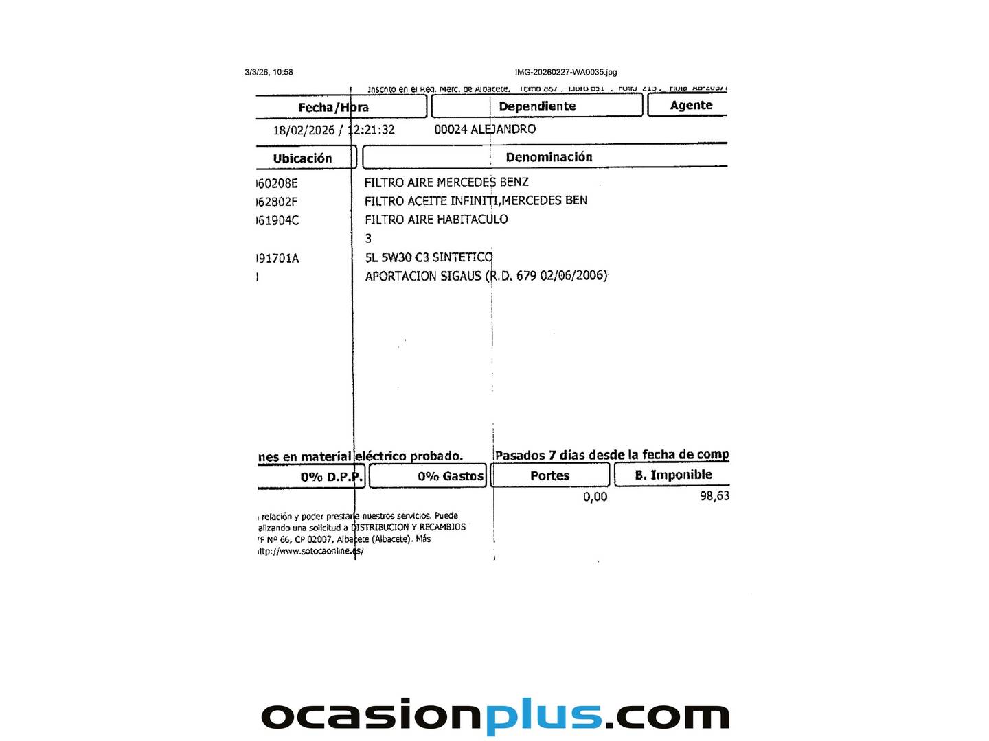 Foto del mantenimiento del Mercedes GLA Mercedes-Benz GLA 180 (122 CV)