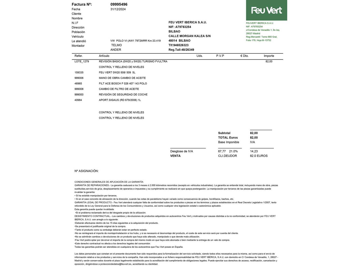 Foto del mantenimiento del Volkswagen Polo Volkswagen Polo Life 1.0 TSI (95 CV)