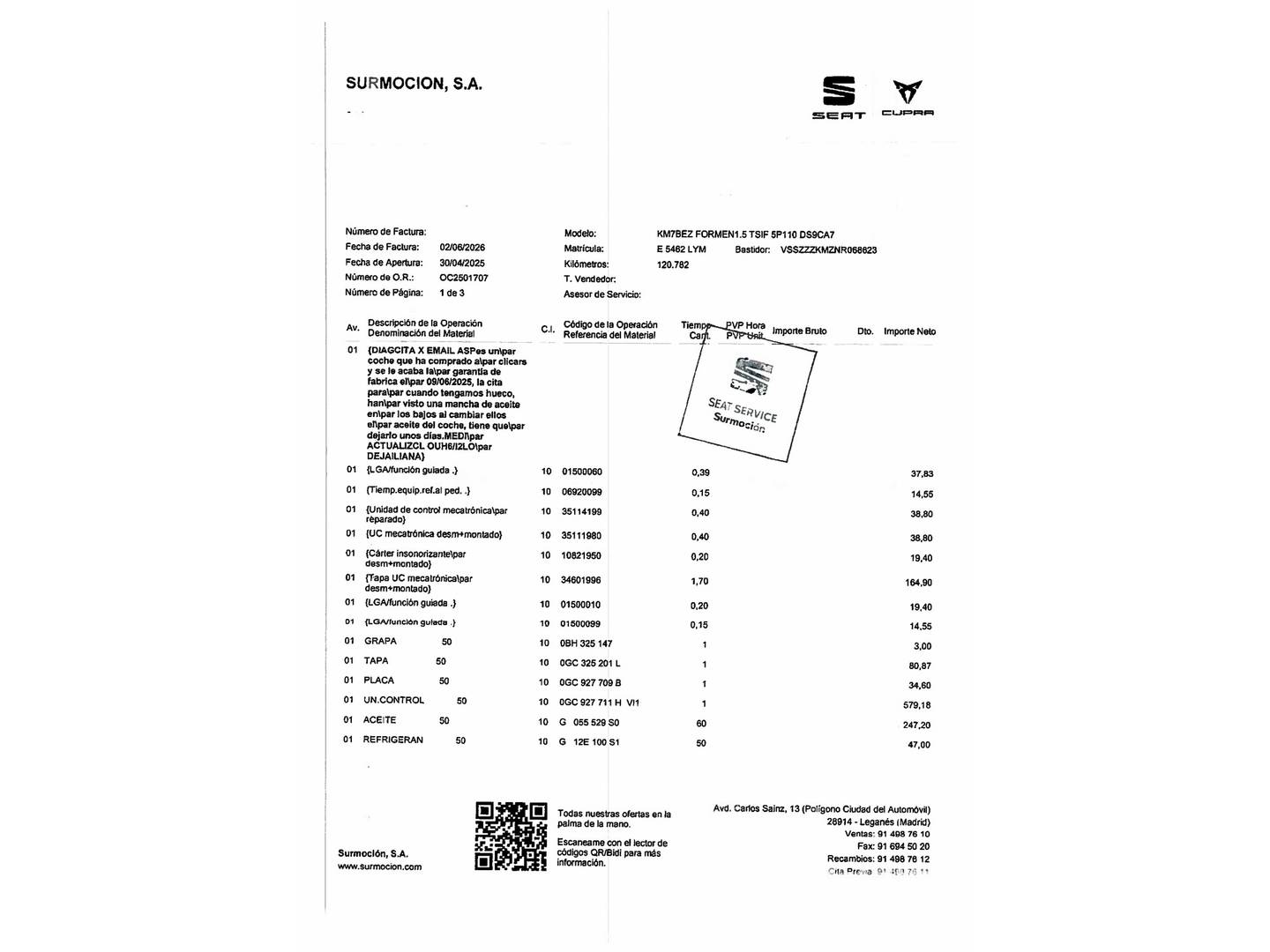 Foto del mantenimiento del Cupra Formentor Cupra Formentor 1.5 TSI DSG (150 CV)
