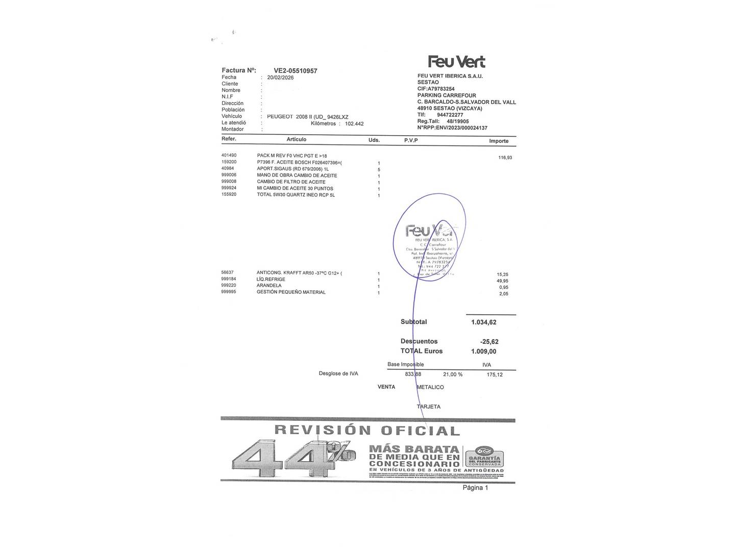 Foto del mantenimiento del Peugeot 2008 Peugeot 2008 Puretech 100 S&S Active Pack (100 CV)