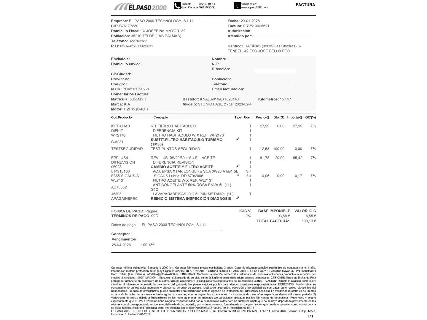 Foto del mantenimiento del KIA Stonic KIA Stonic 1.2 DPi Drive (79 CV)