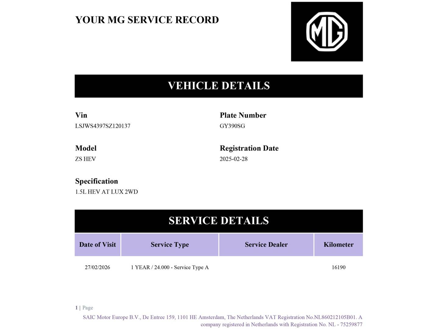 Foto del mantenimiento del MG ZS MG ZS 1.5 Hybrid+ Luxury (197 CV)