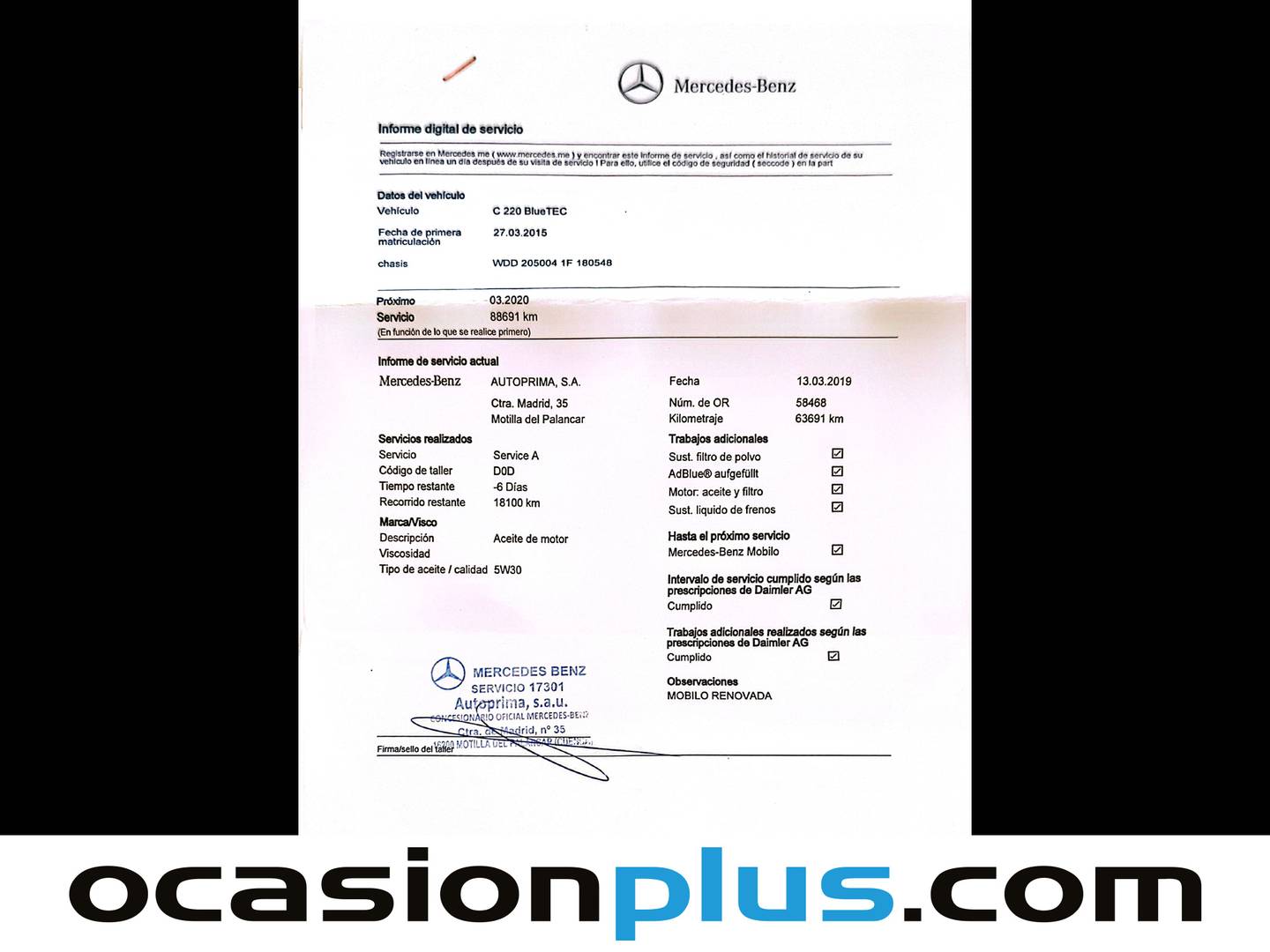 Foto del mantenimiento del Mercedes Clase C Mercedes Clase C 220 BlueTEC (170 CV)