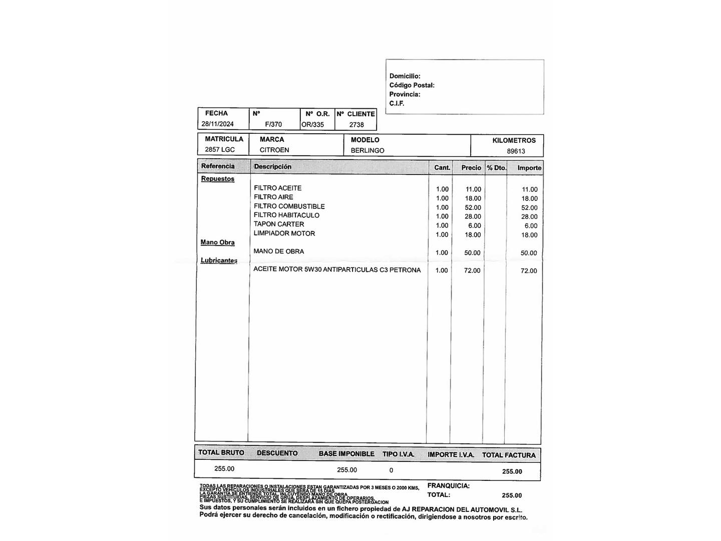 Foto del mantenimiento del Citroën Berlingo Citroën Berlingo BlueHDi 100 Talla M Live (102 CV)
