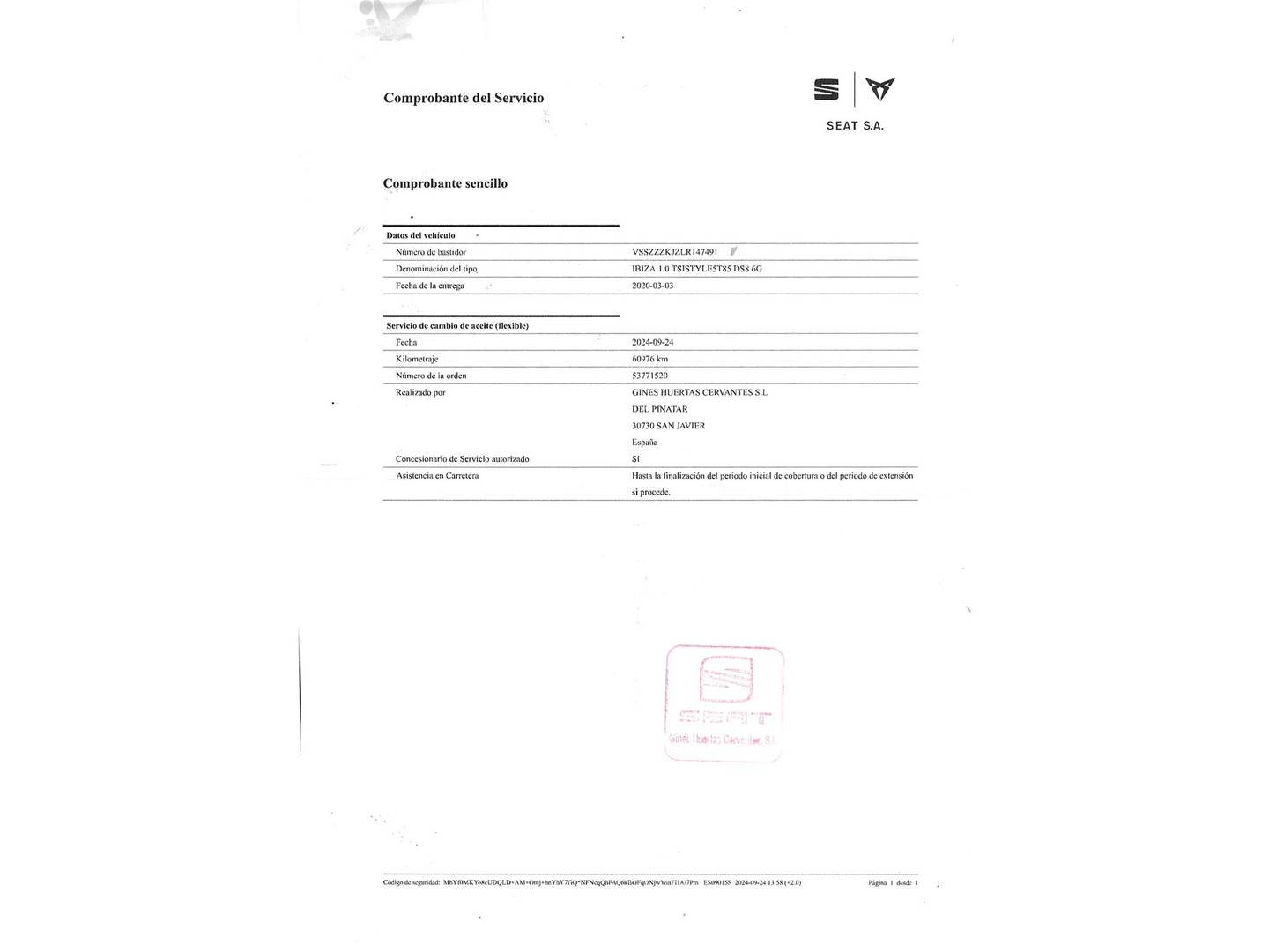 Foto del mantenimiento del Seat Ibiza Seat Ibiza 1.0 TSI S&S Style (115 CV)