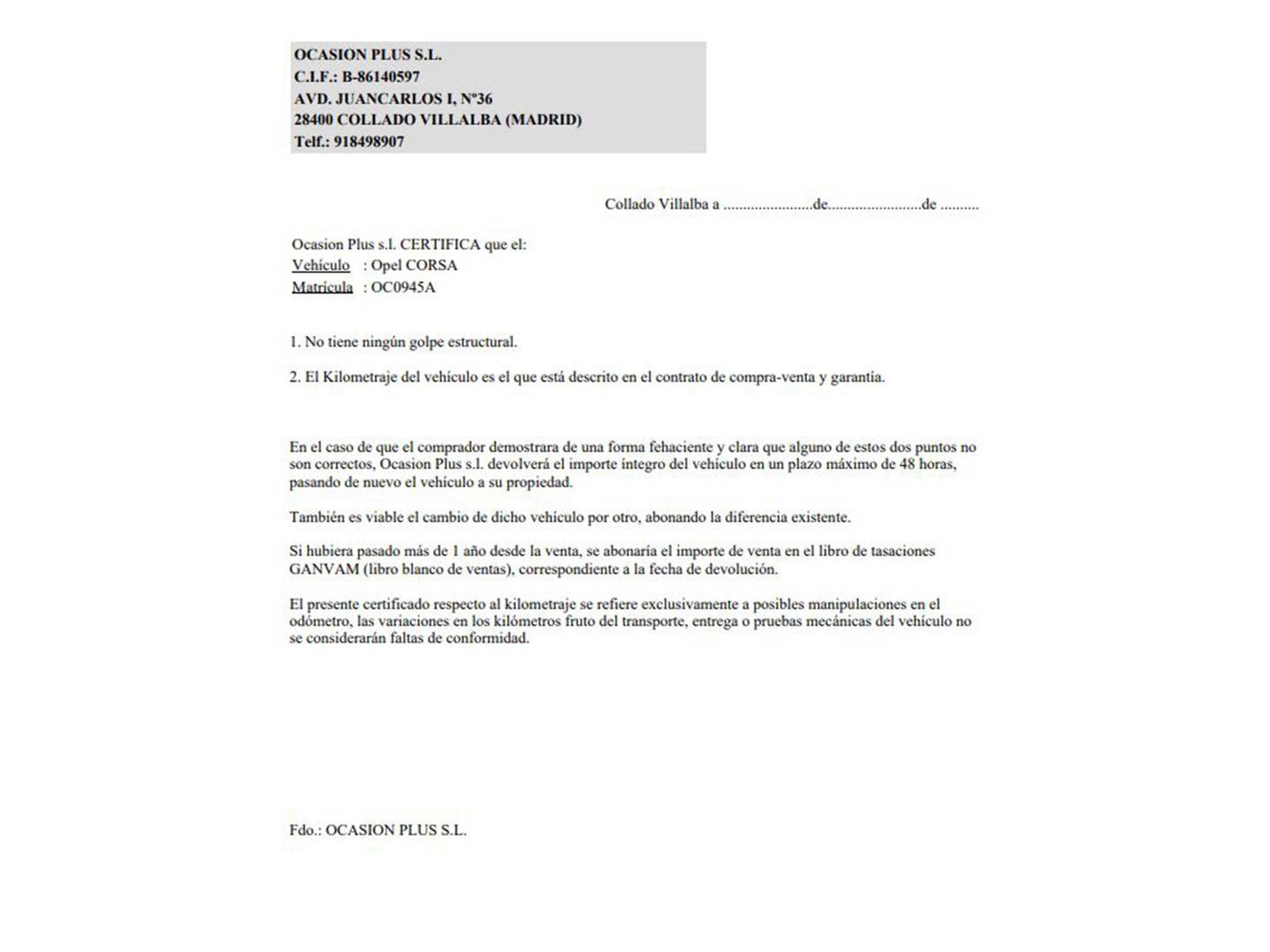 Foto del certificado del Opel Corsa Opel Corsa 1.2 T XHL GS (100 CV)